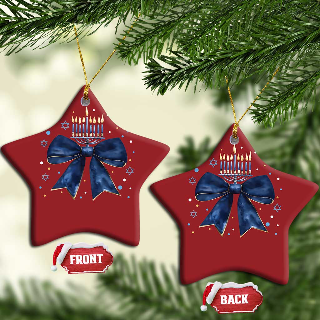 Happy Hanukkah Christmas Ornament Coquette Hanukkah Bow Jewish Menorah - African Pride
