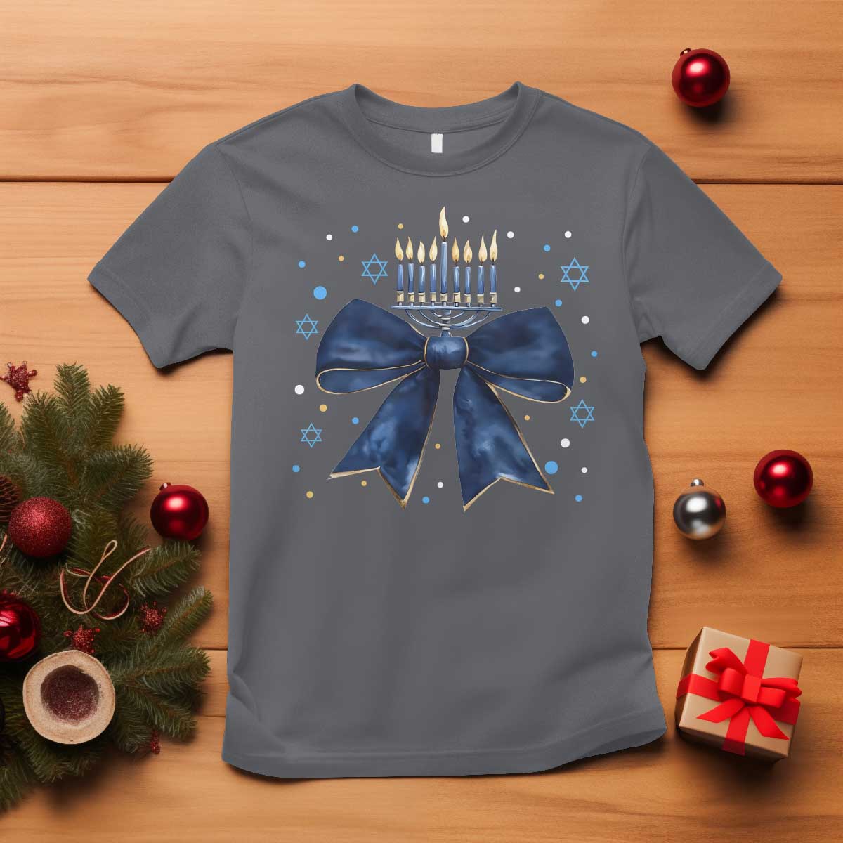 Happy Hanukkah T Shirt Coquette Hanukkah Bow Jewish Menorah - African Pride