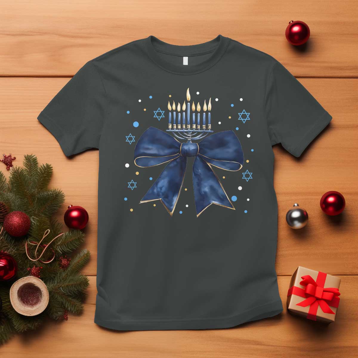 Happy Hanukkah T Shirt Coquette Hanukkah Bow Jewish Menorah - African Pride