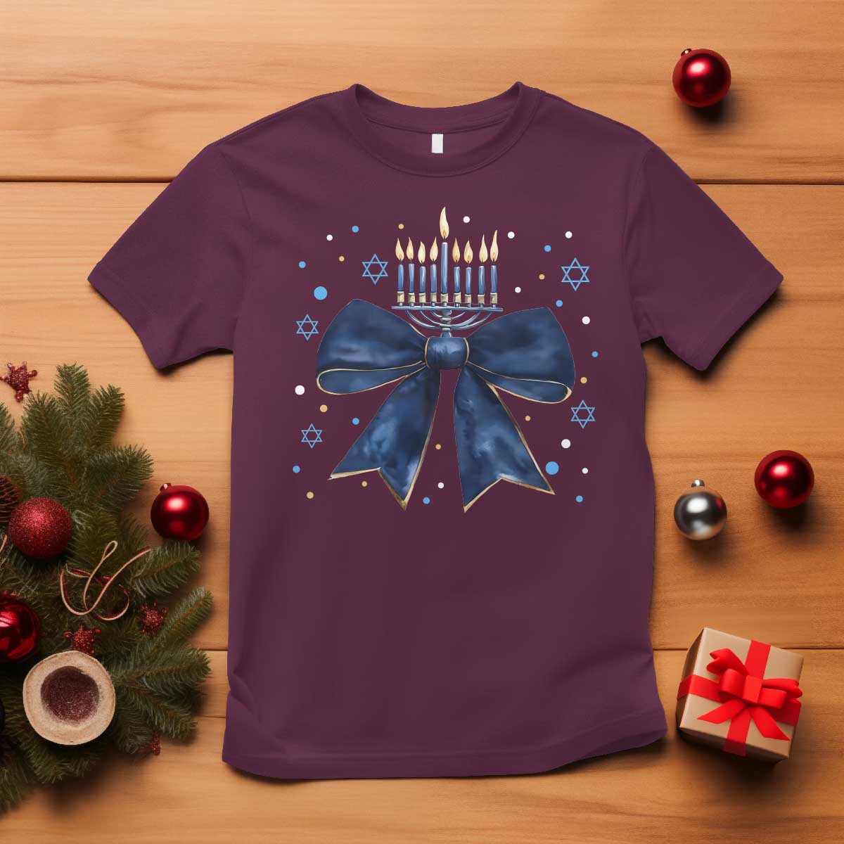 Happy Hanukkah T Shirt Coquette Hanukkah Bow Jewish Menorah - African Pride