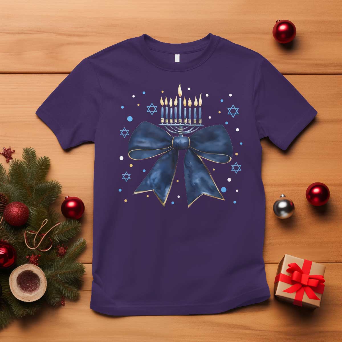 Happy Hanukkah T Shirt Coquette Hanukkah Bow Jewish Menorah - African Pride