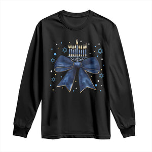Happy Hanukkah Long Sleeve Shirt Coquette Hanukkah Bow Jewish Menorah - African Pride