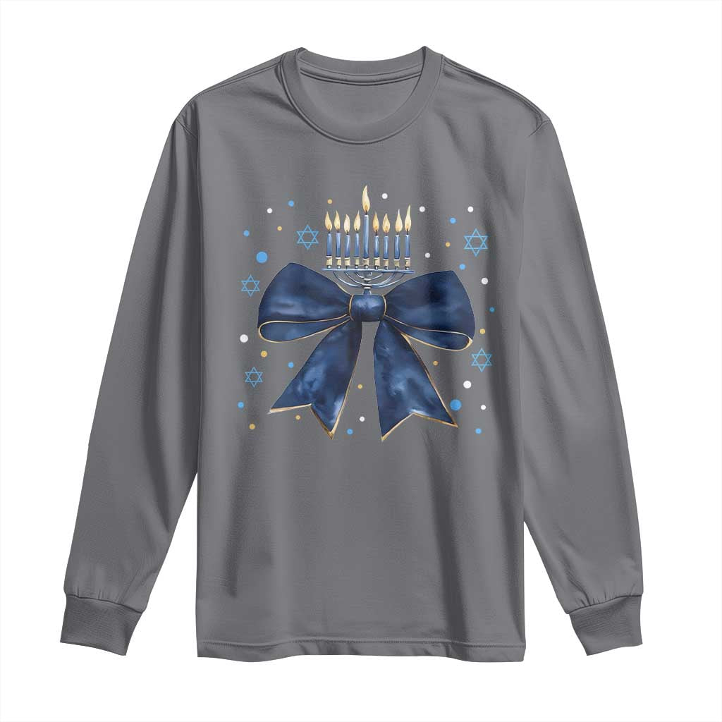 Happy Hanukkah Long Sleeve Shirt Coquette Hanukkah Bow Jewish Menorah - African Pride