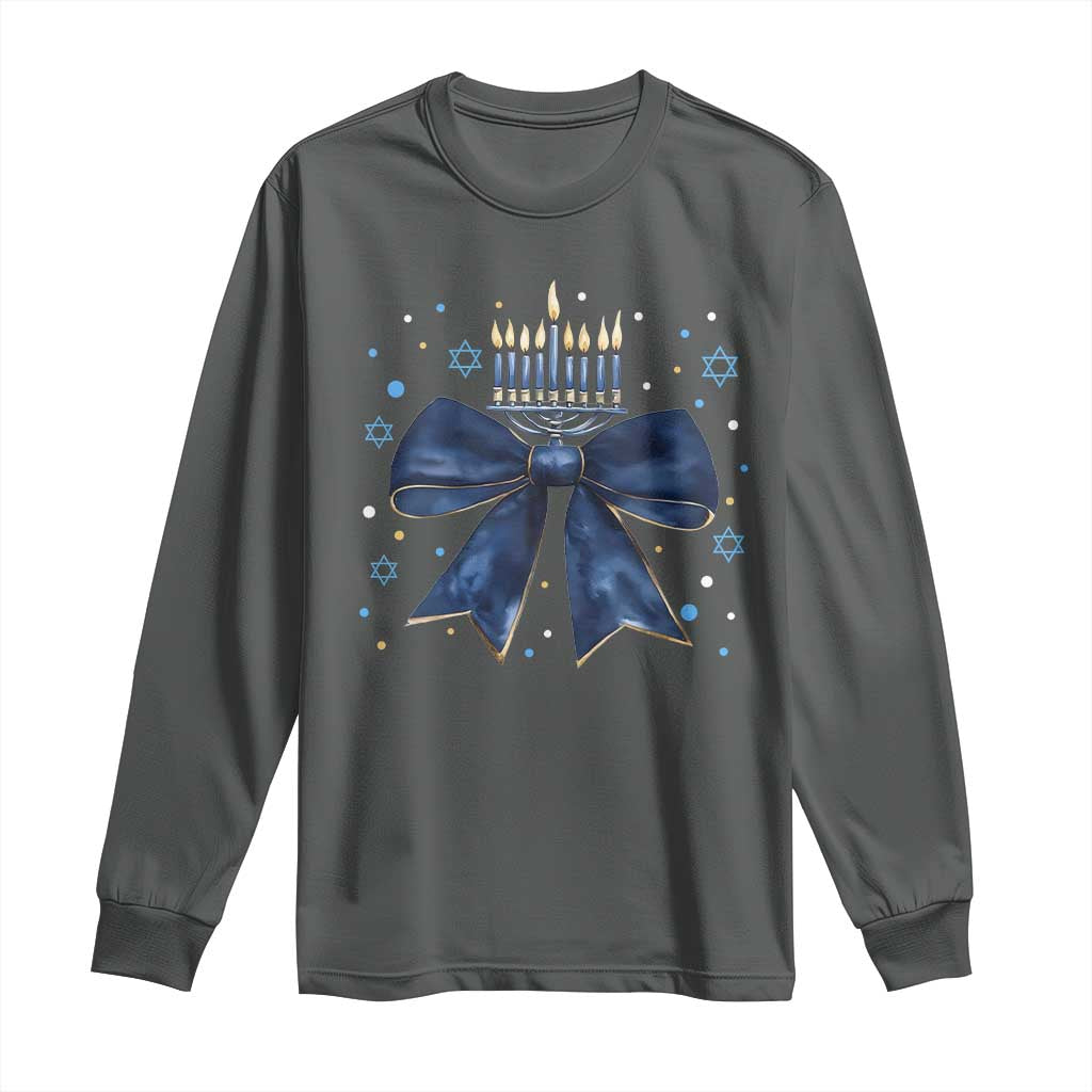 Happy Hanukkah Long Sleeve Shirt Coquette Hanukkah Bow Jewish Menorah - African Pride