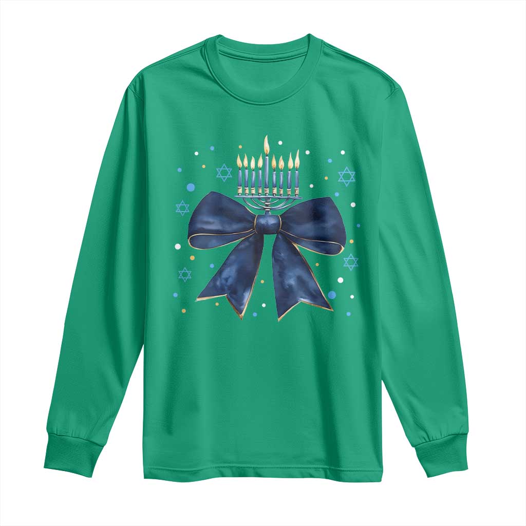 Happy Hanukkah Long Sleeve Shirt Coquette Hanukkah Bow Jewish Menorah - African Pride