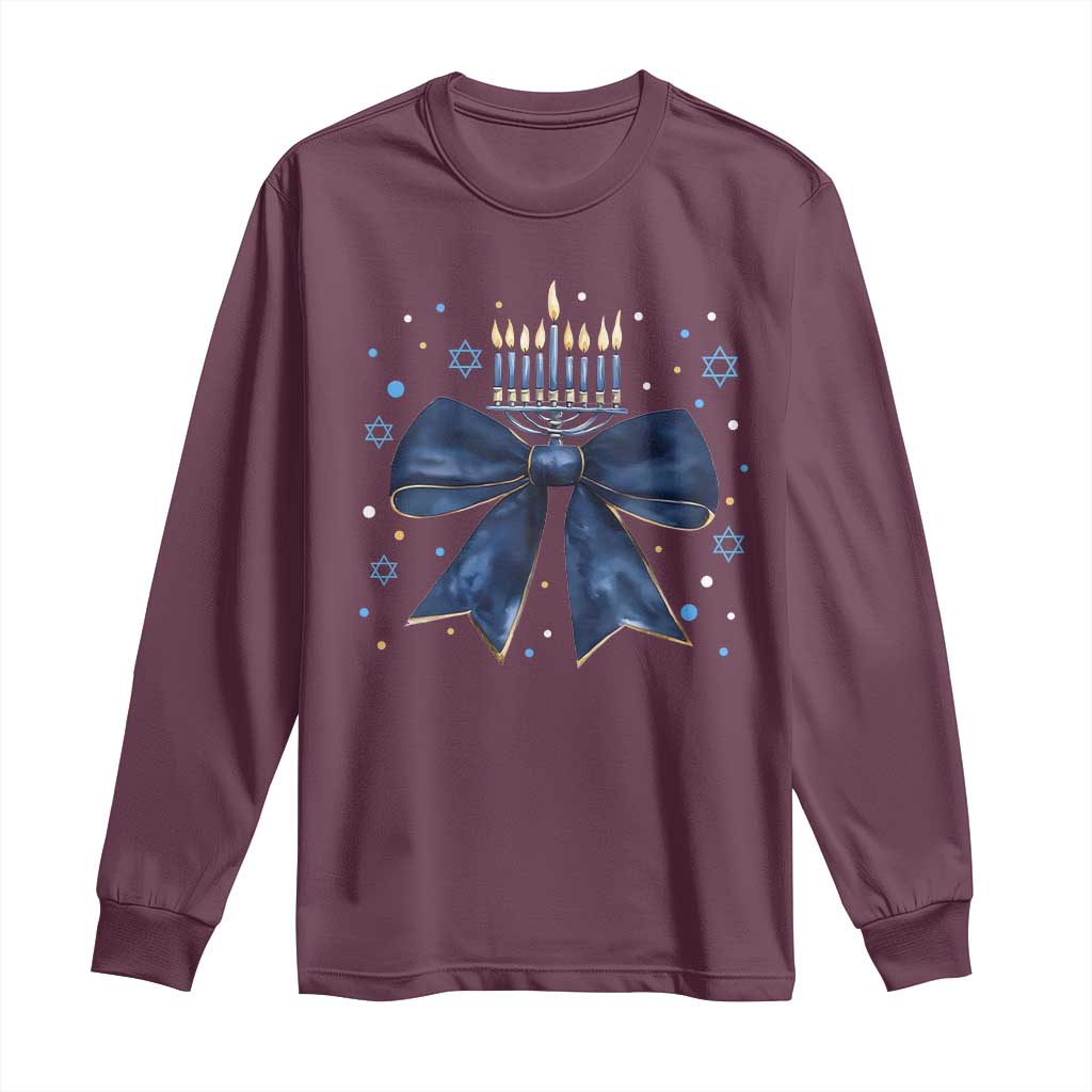 Happy Hanukkah Long Sleeve Shirt Coquette Hanukkah Bow Jewish Menorah - African Pride