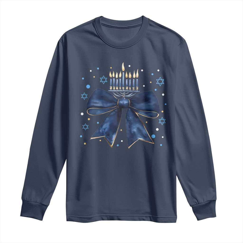 Happy Hanukkah Long Sleeve Shirt Coquette Hanukkah Bow Jewish Menorah - African Pride