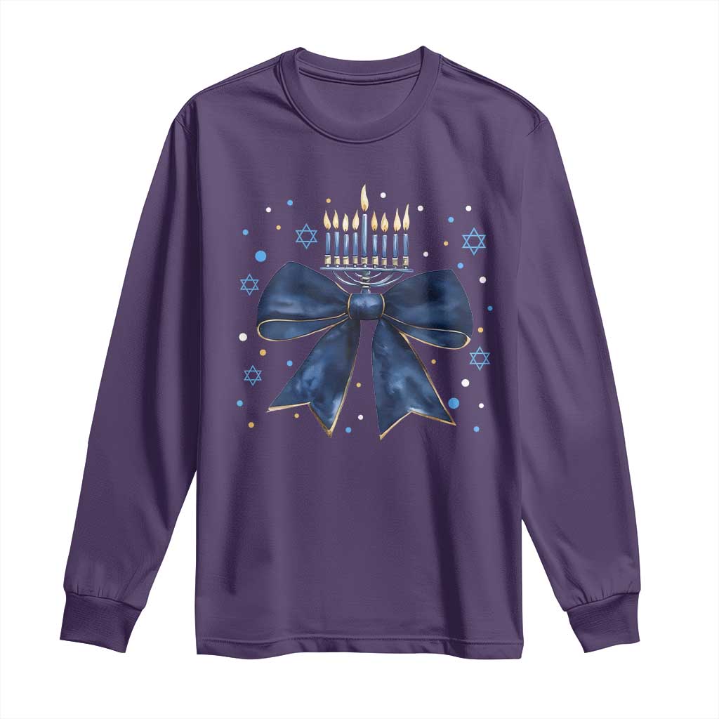 Happy Hanukkah Long Sleeve Shirt Coquette Hanukkah Bow Jewish Menorah - African Pride