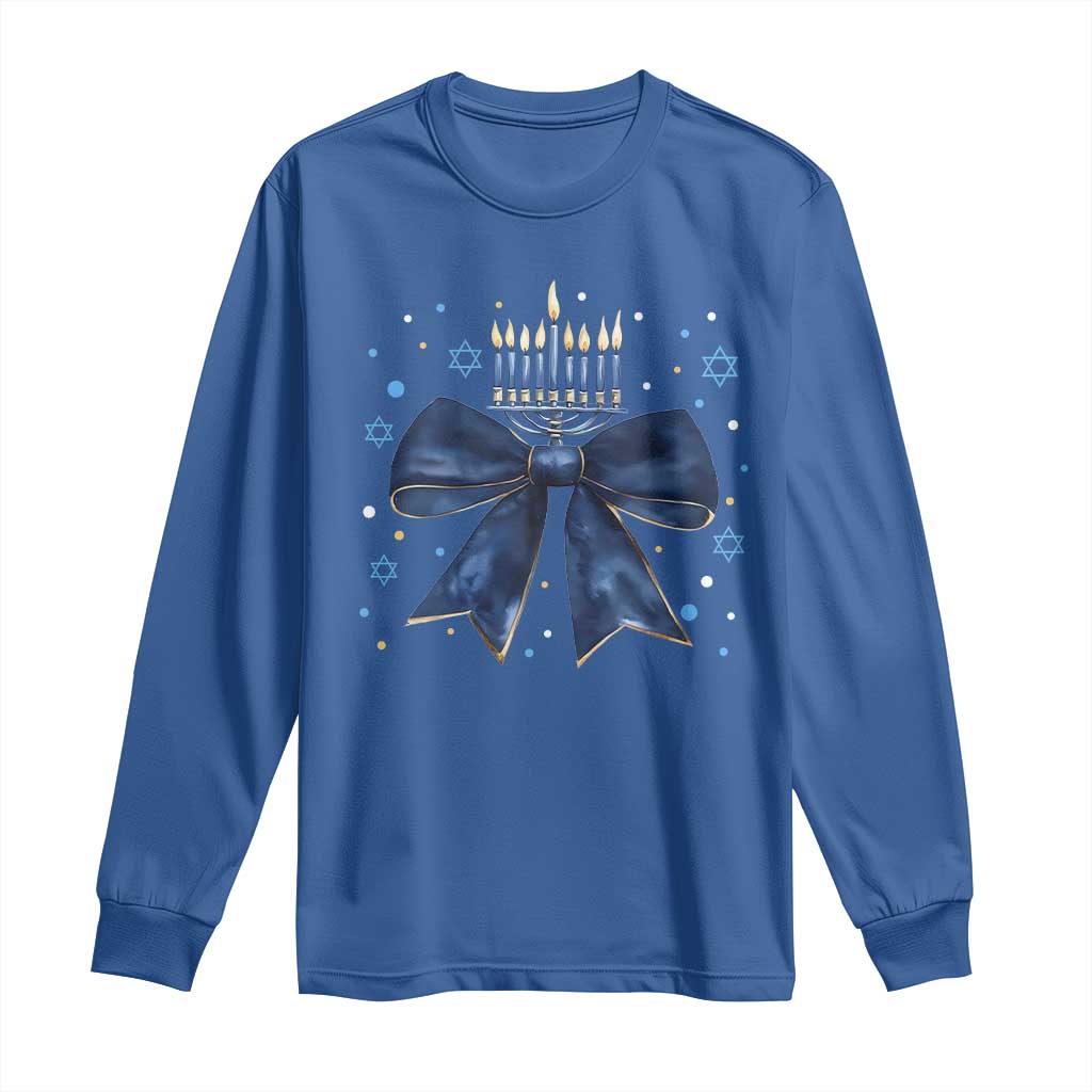 Happy Hanukkah Long Sleeve Shirt Coquette Hanukkah Bow Jewish Menorah - African Pride