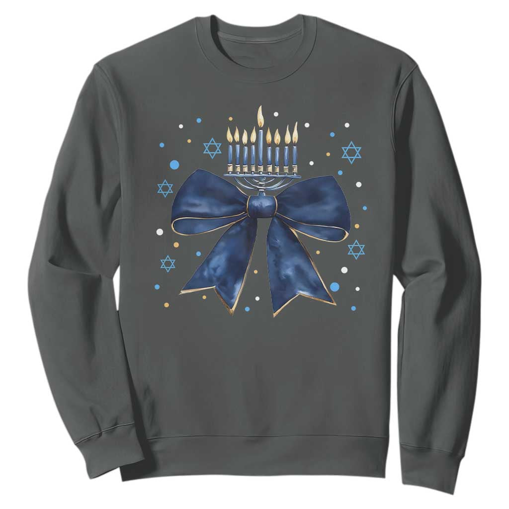 Happy Hanukkah Sweatshirt Coquette Hanukkah Bow Jewish Menorah - African Pride