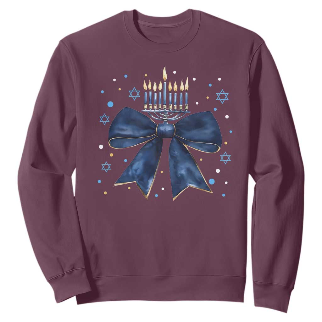Happy Hanukkah Sweatshirt Coquette Hanukkah Bow Jewish Menorah - African Pride