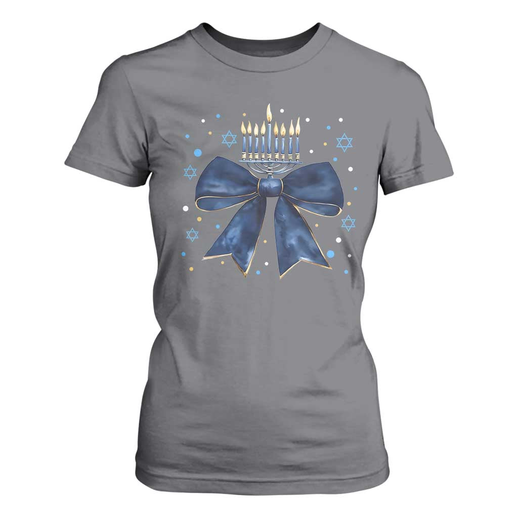 Happy Hanukkah T Shirt For Women Coquette Hanukkah Bow Jewish Menorah - African Pride