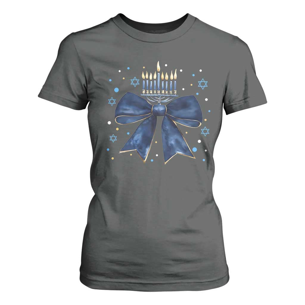 Happy Hanukkah T Shirt For Women Coquette Hanukkah Bow Jewish Menorah - African Pride