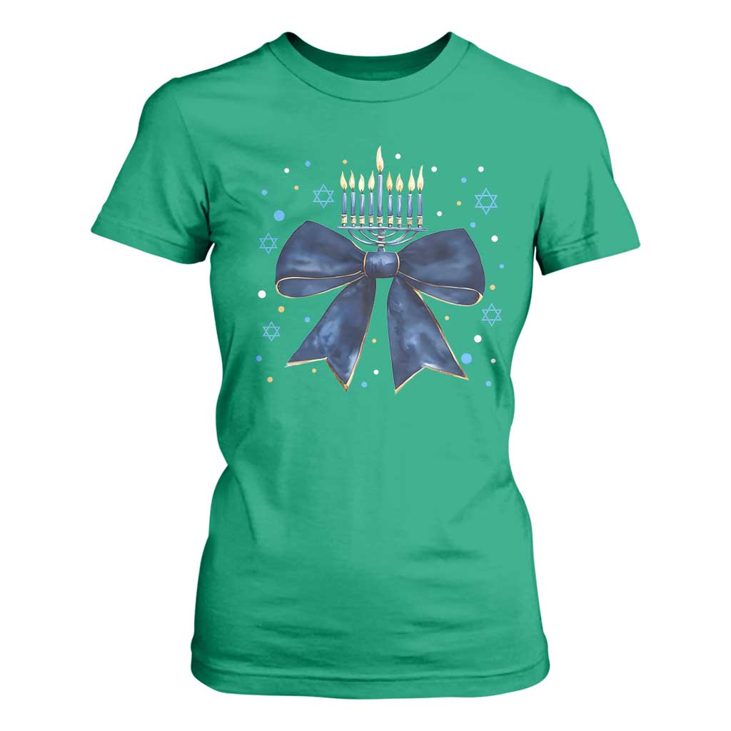 Happy Hanukkah T Shirt For Women Coquette Hanukkah Bow Jewish Menorah - African Pride