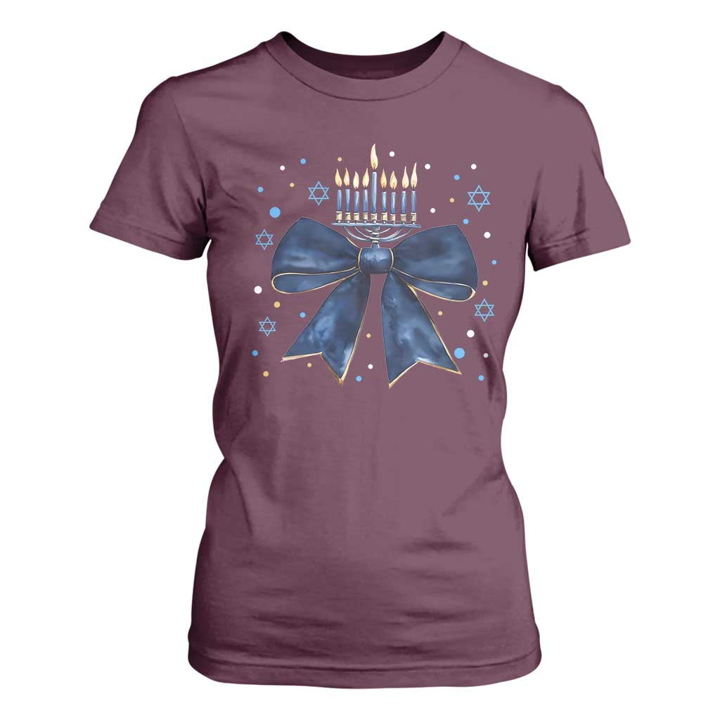Happy Hanukkah T Shirt For Women Coquette Hanukkah Bow Jewish Menorah - African Pride