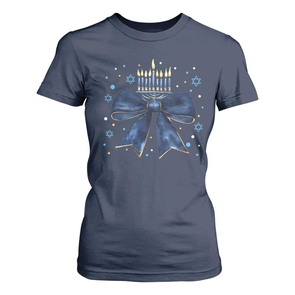 Happy Hanukkah T Shirt For Women Coquette Hanukkah Bow Jewish Menorah - African Pride