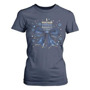 Happy Hanukkah T Shirt For Women Coquette Hanukkah Bow Jewish Menorah - African Pride
