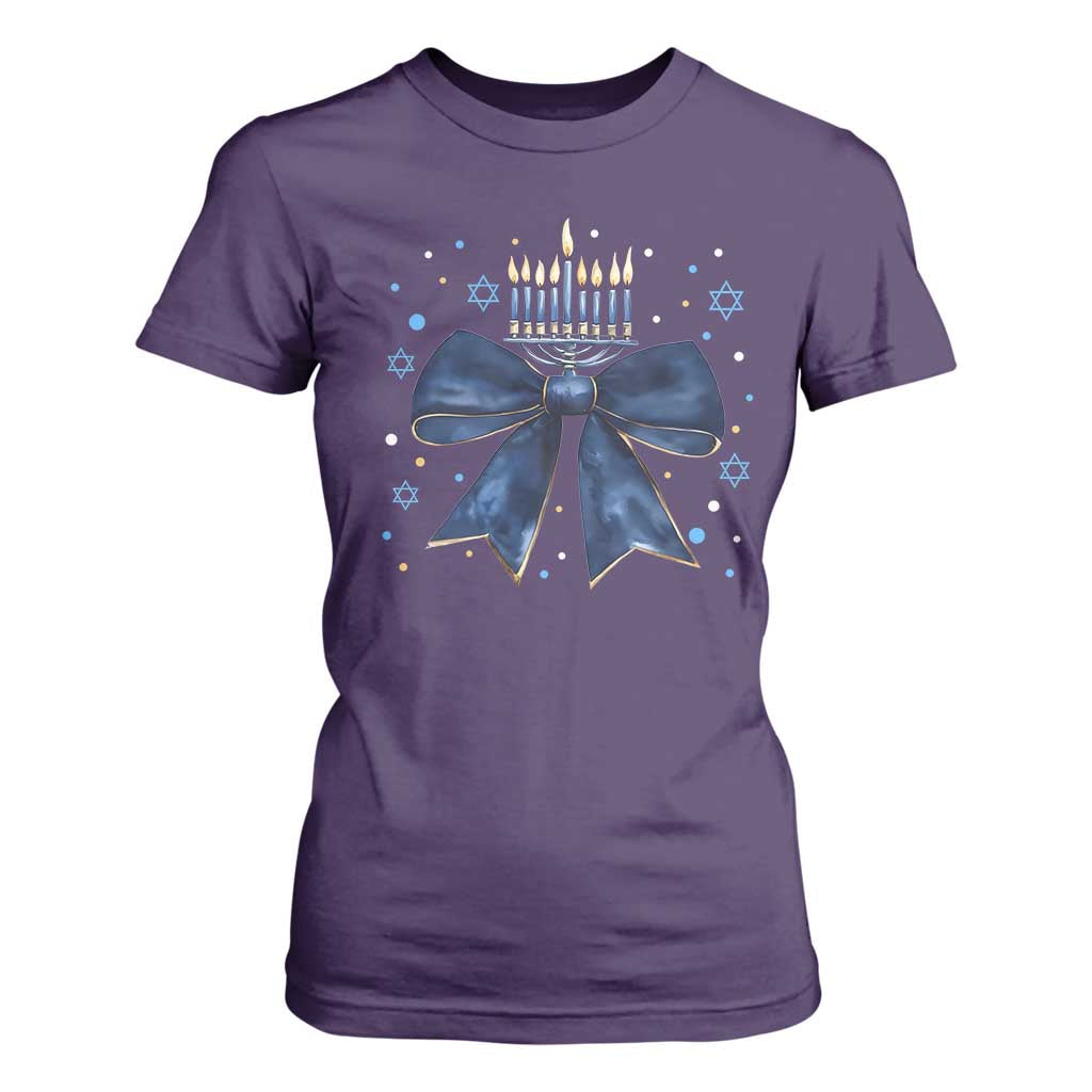 Happy Hanukkah T Shirt For Women Coquette Hanukkah Bow Jewish Menorah - African Pride