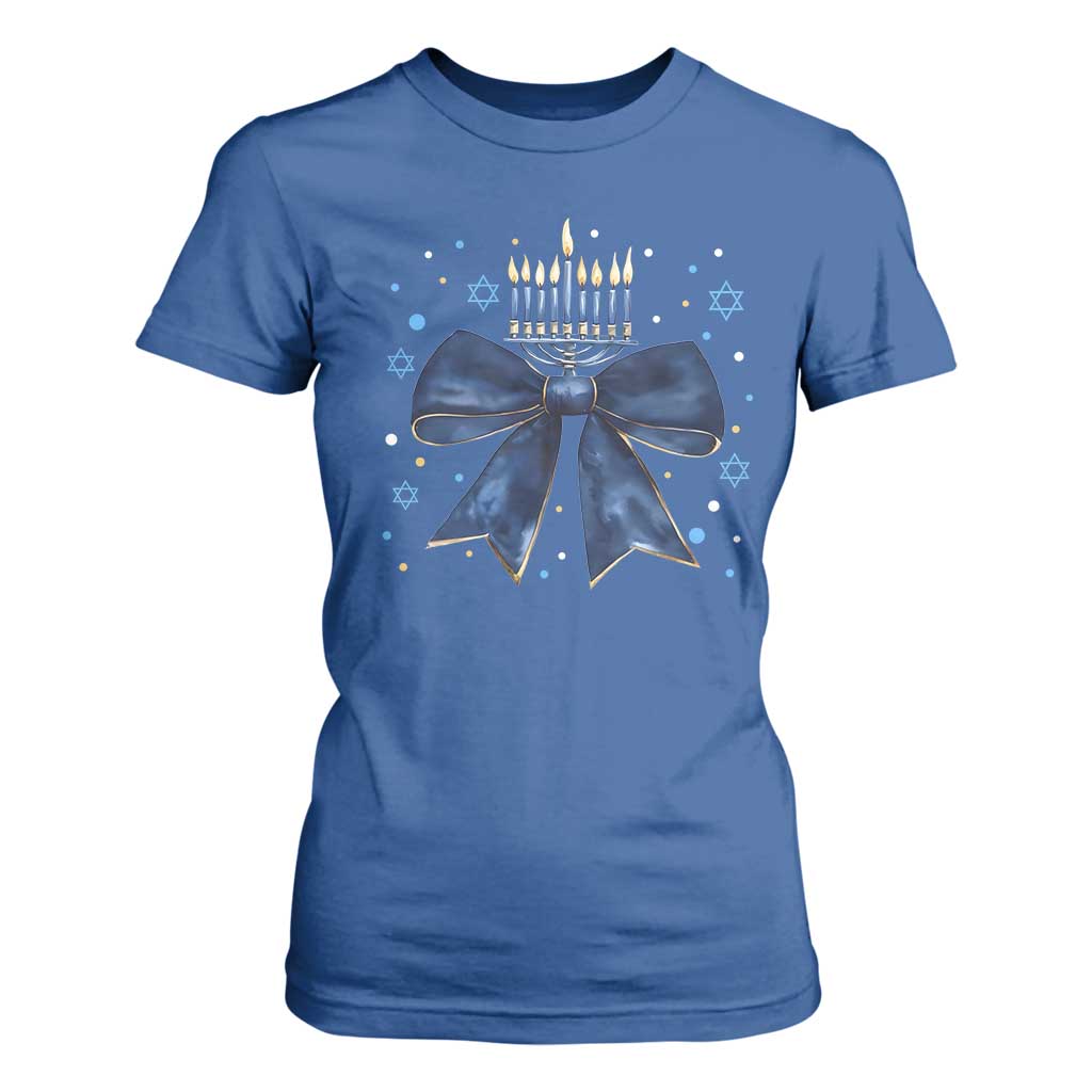 Happy Hanukkah T Shirt For Women Coquette Hanukkah Bow Jewish Menorah - African Pride