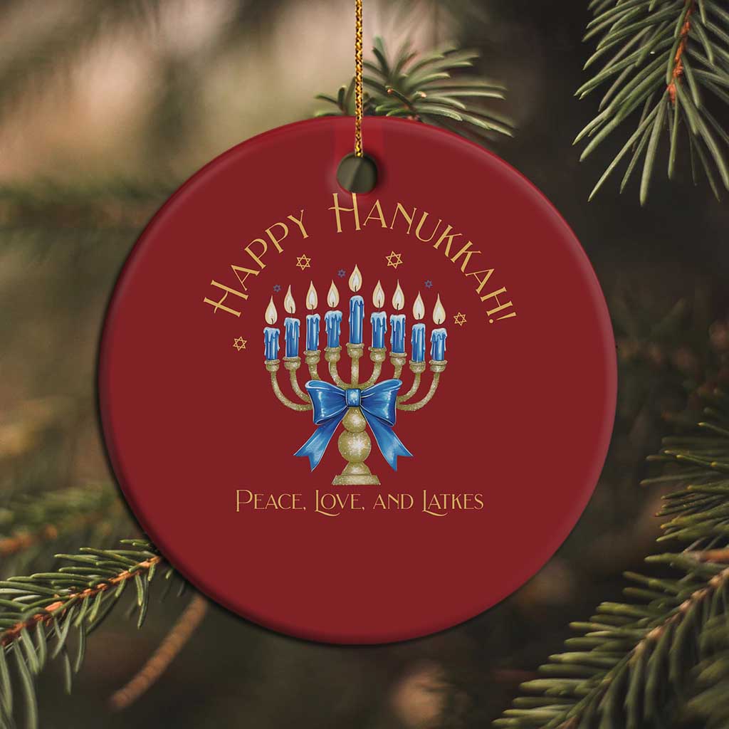 Happy Hanukkah Christmas Ornament Jewish Menorah Coquette Bow - African Pride