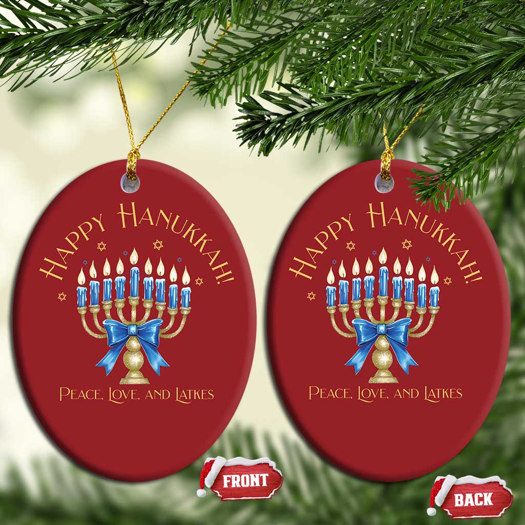 Happy Hanukkah Christmas Ornament Jewish Menorah Coquette Bow - African Pride