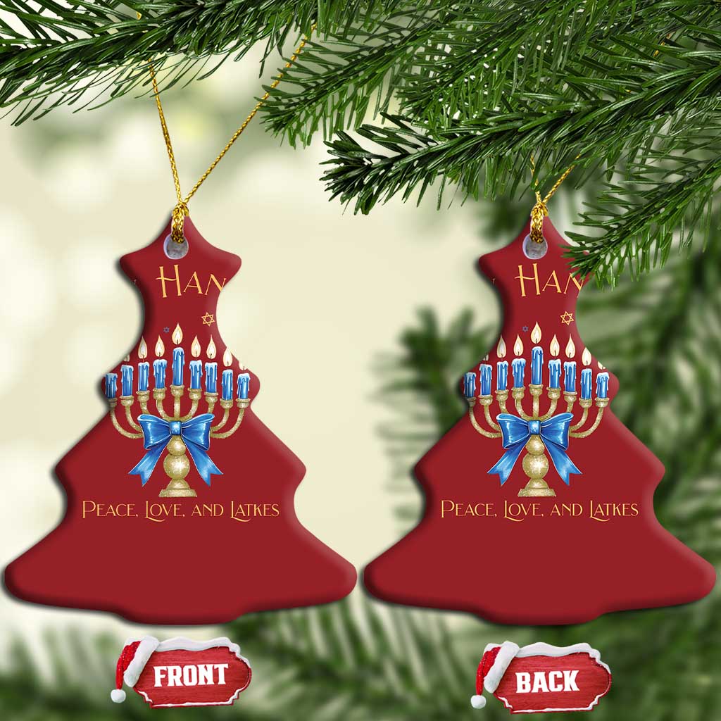 Happy Hanukkah Christmas Ornament Jewish Menorah Coquette Bow - African Pride