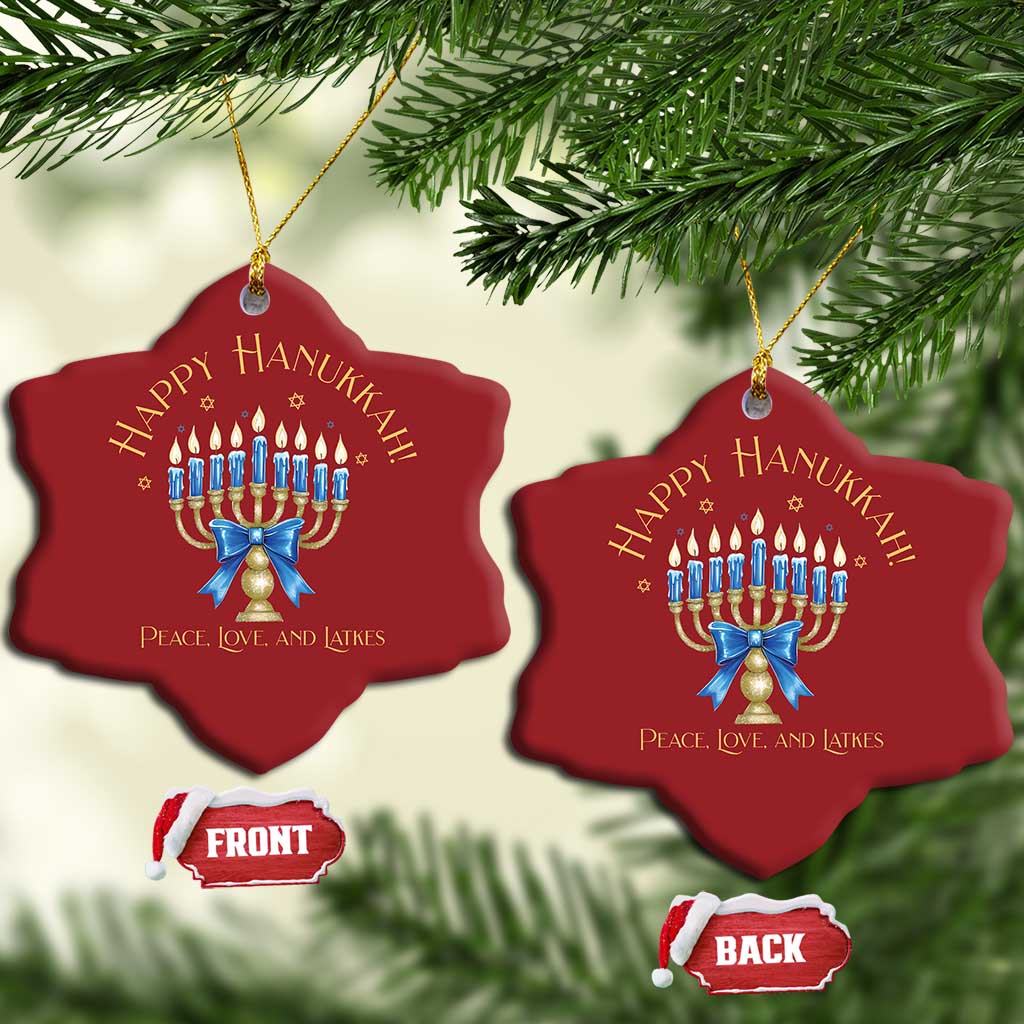 Happy Hanukkah Christmas Ornament Jewish Menorah Coquette Bow - African Pride