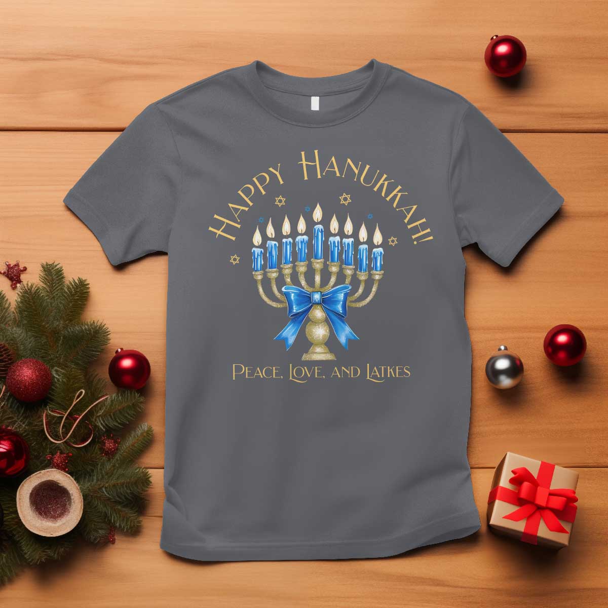 Happy Hanukkah T Shirt Jewish Menorah Coquette Bow - African Pride