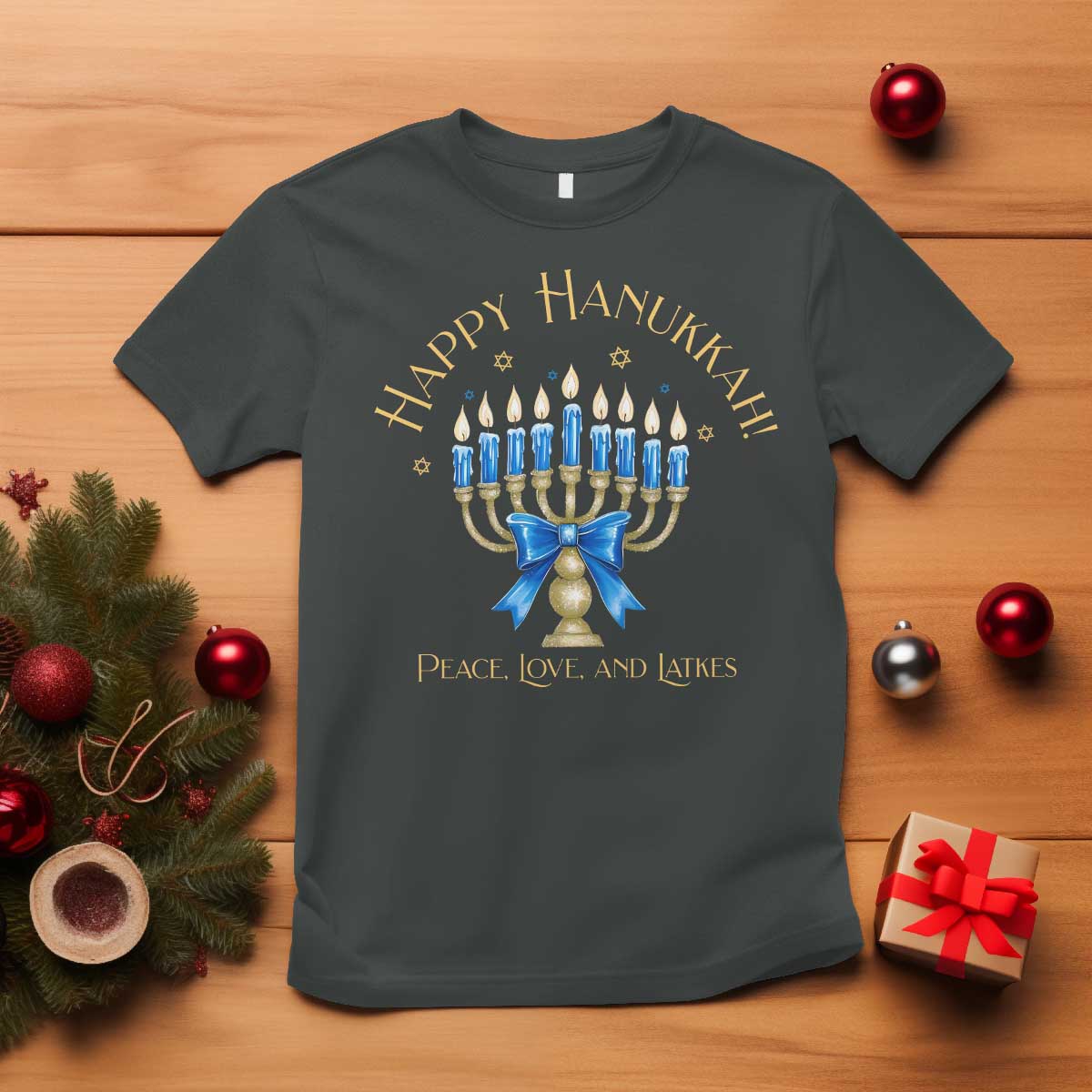 Happy Hanukkah T Shirt Jewish Menorah Coquette Bow - African Pride