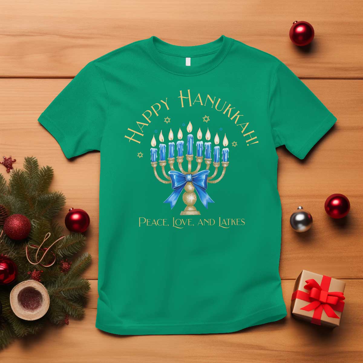 Happy Hanukkah T Shirt Jewish Menorah Coquette Bow - African Pride