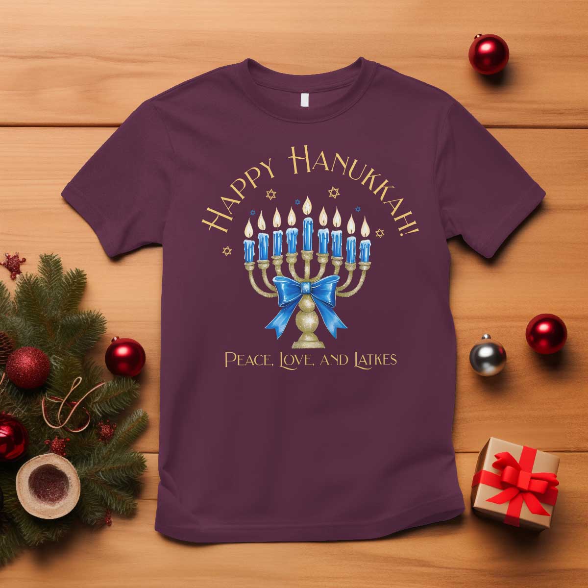 Happy Hanukkah T Shirt Jewish Menorah Coquette Bow - African Pride