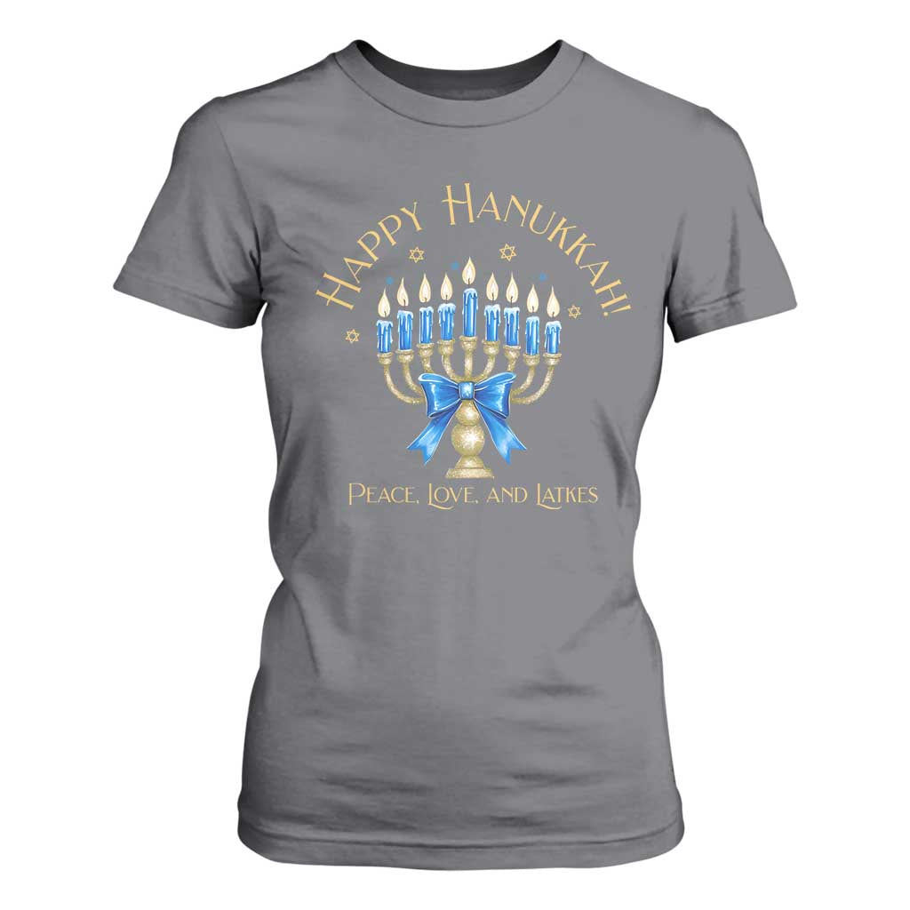 Happy Hanukkah T Shirt For Women Jewish Menorah Coquette Bow - African Pride