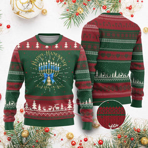 Happy Hanukkah Knit Sweatshirt Jewish Menorah Coquette Bow - African Pride