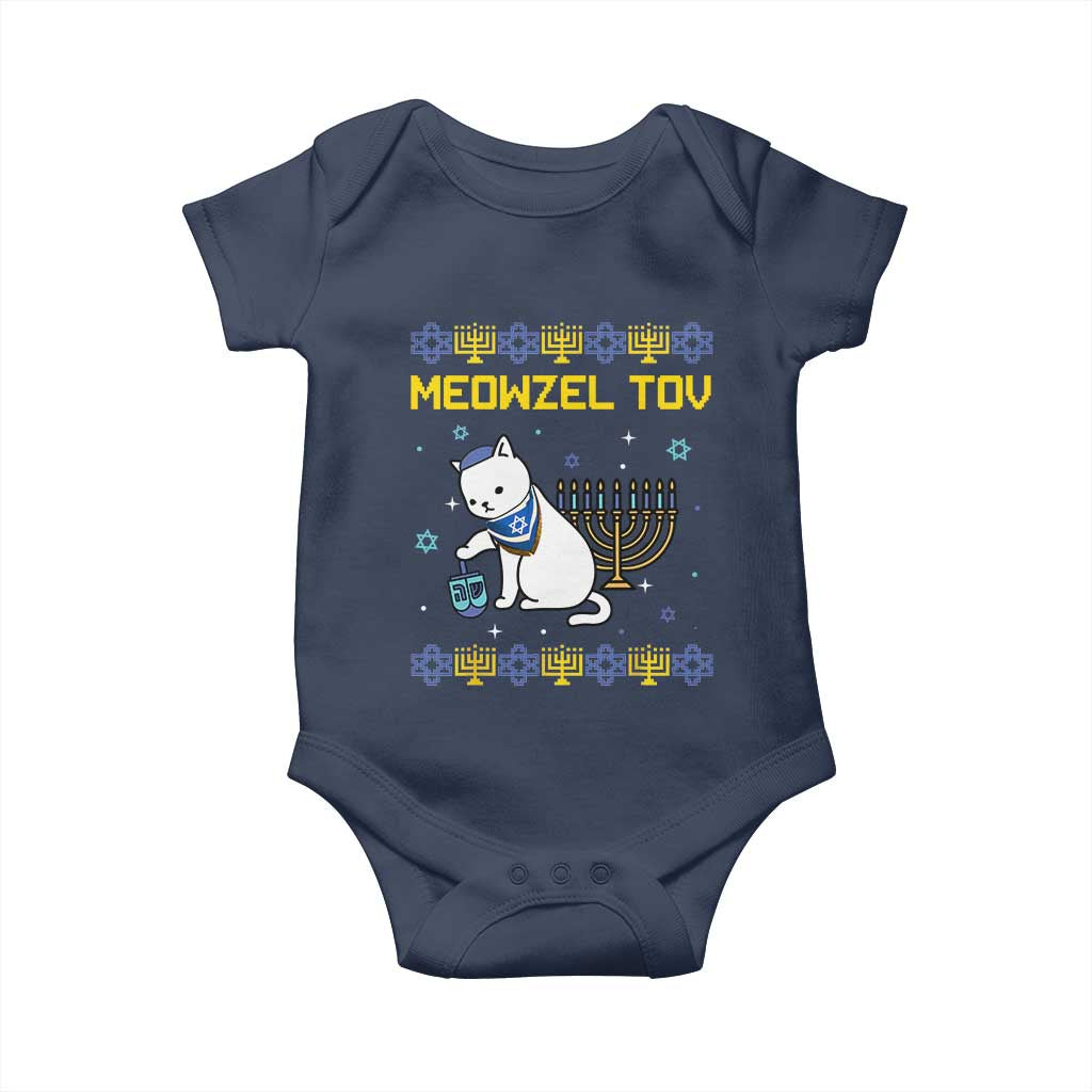 Happy Hanukkah Baby Onesie Menorah Meowzel Tov Ugly Hanukkah - African Pride