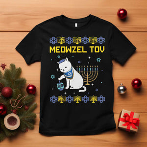 Happy Hanukkah T Shirt Menorah Meowzel Tov Ugly Hanukkah - African Pride