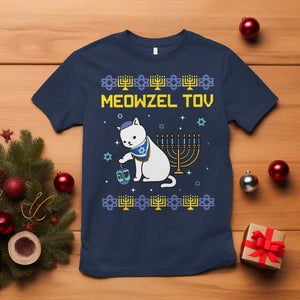 Happy Hanukkah T Shirt Menorah Meowzel Tov Ugly Hanukkah - African Pride
