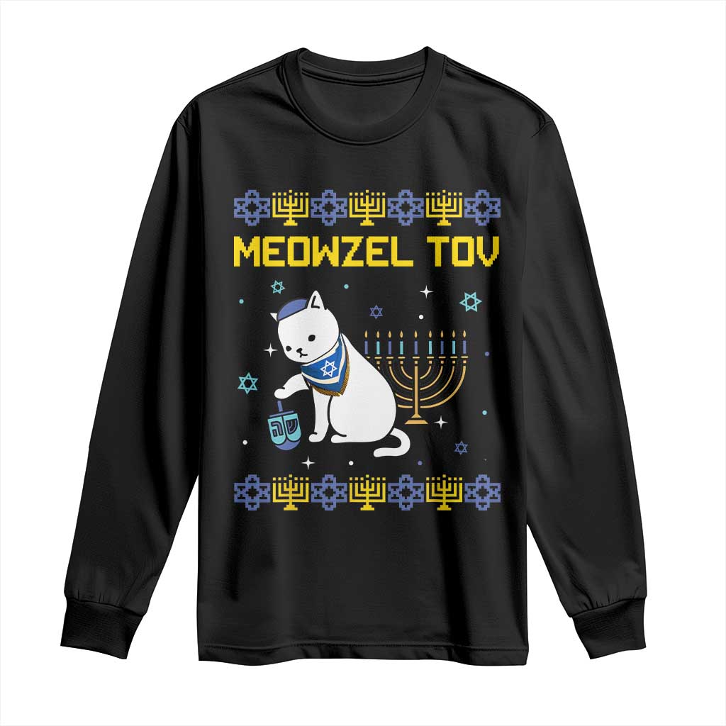 Happy Hanukkah Long Sleeve Shirt Menorah Meowzel Tov Ugly Hanukkah - African Pride