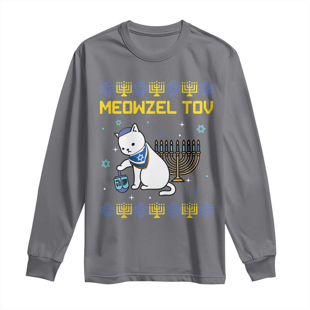 Happy Hanukkah Long Sleeve Shirt Menorah Meowzel Tov Ugly Hanukkah - African Pride