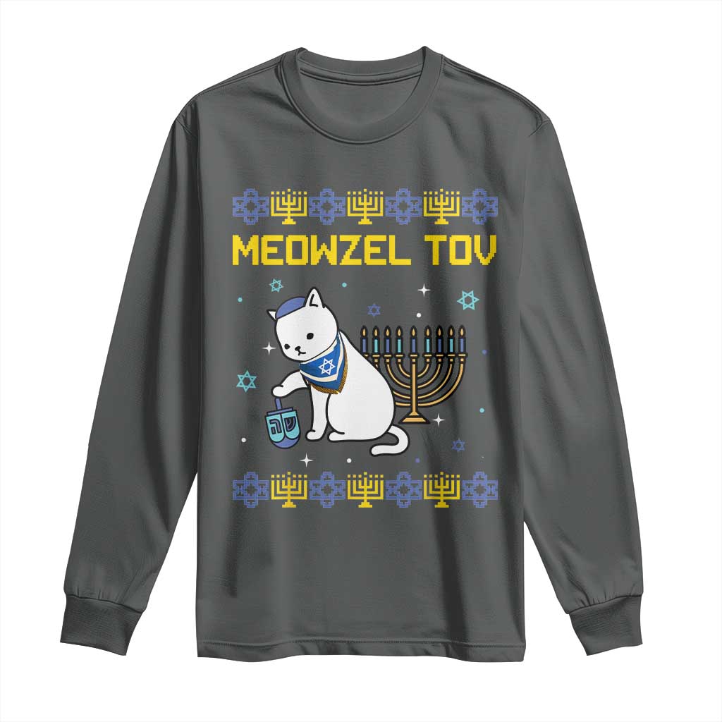 Happy Hanukkah Long Sleeve Shirt Menorah Meowzel Tov Ugly Hanukkah - African Pride