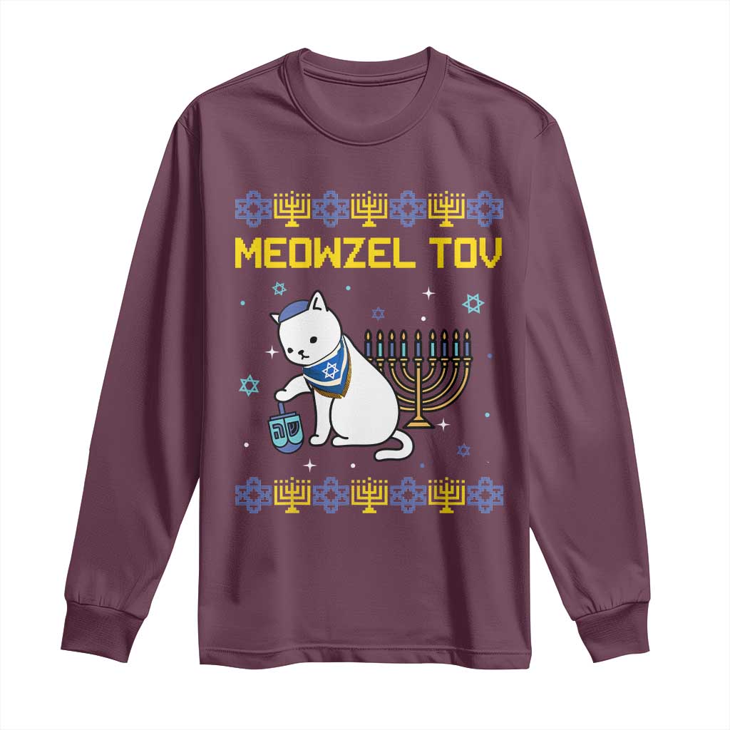 Happy Hanukkah Long Sleeve Shirt Menorah Meowzel Tov Ugly Hanukkah - African Pride