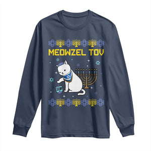Happy Hanukkah Long Sleeve Shirt Menorah Meowzel Tov Ugly Hanukkah - African Pride