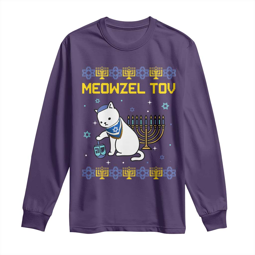 Happy Hanukkah Long Sleeve Shirt Menorah Meowzel Tov Ugly Hanukkah - African Pride