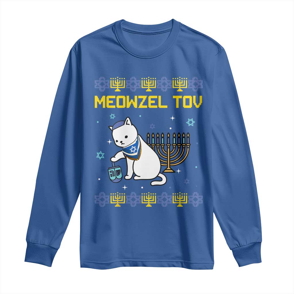 Happy Hanukkah Long Sleeve Shirt Menorah Meowzel Tov Ugly Hanukkah - African Pride