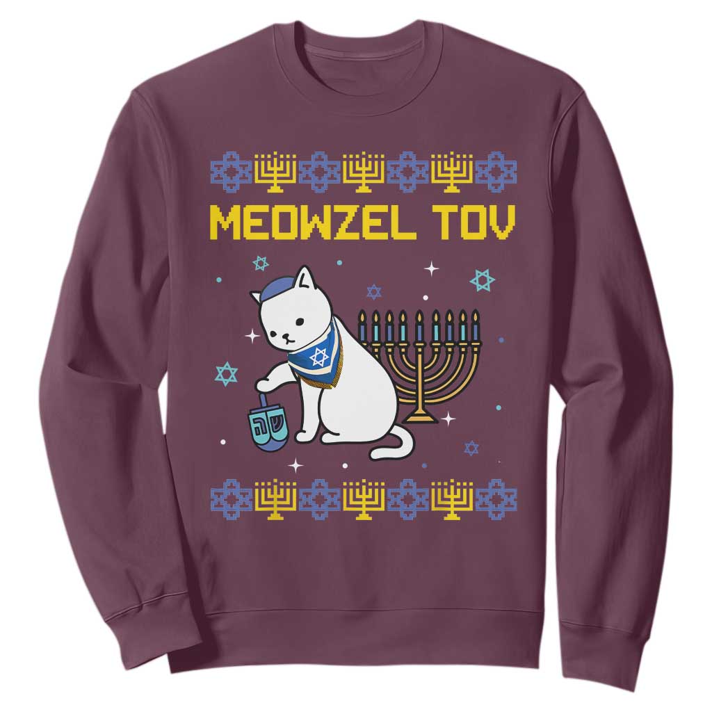 Happy Hanukkah Sweatshirt Menorah Meowzel Tov Ugly Hanukkah - African Pride