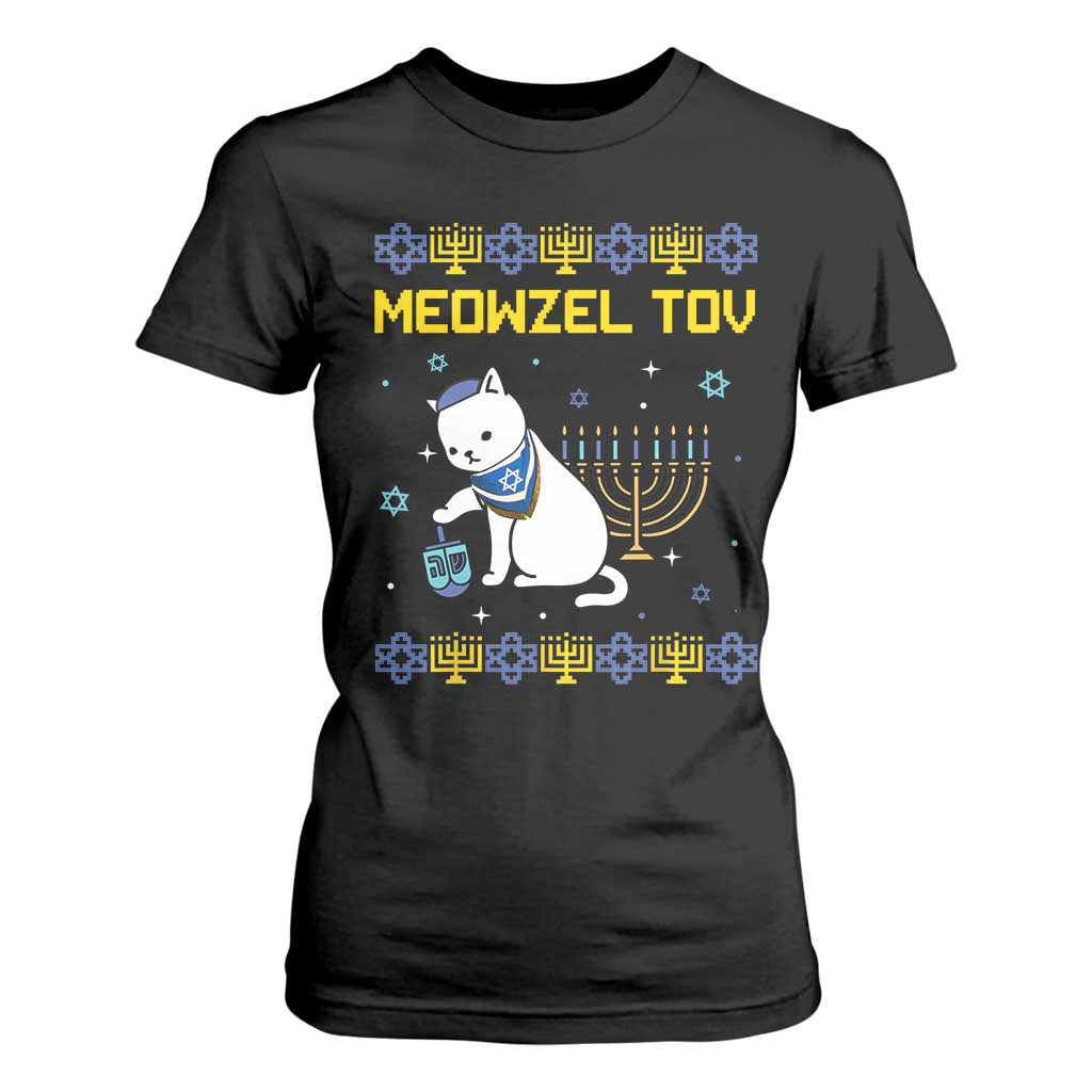 Happy Hanukkah T Shirt For Women Menorah Meowzel Tov Ugly Hanukkah - African Pride