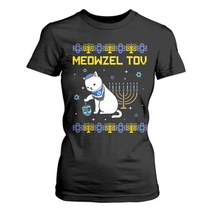 Happy Hanukkah T Shirt For Women Menorah Meowzel Tov Ugly Hanukkah - African Pride