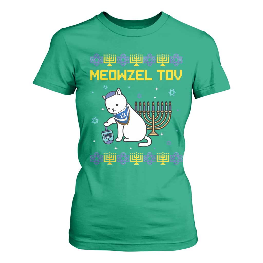 Happy Hanukkah T Shirt For Women Menorah Meowzel Tov Ugly Hanukkah - African Pride