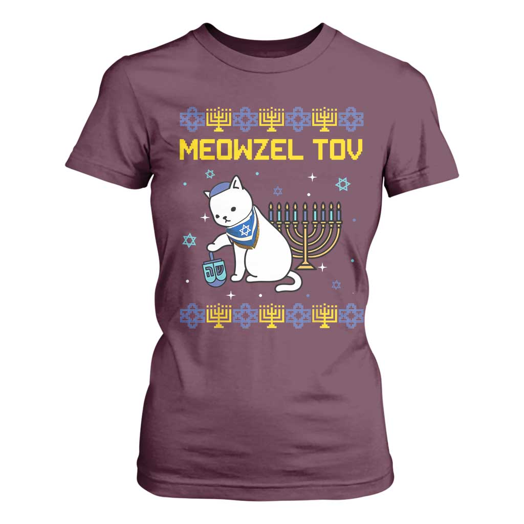 Happy Hanukkah T Shirt For Women Menorah Meowzel Tov Ugly Hanukkah - African Pride