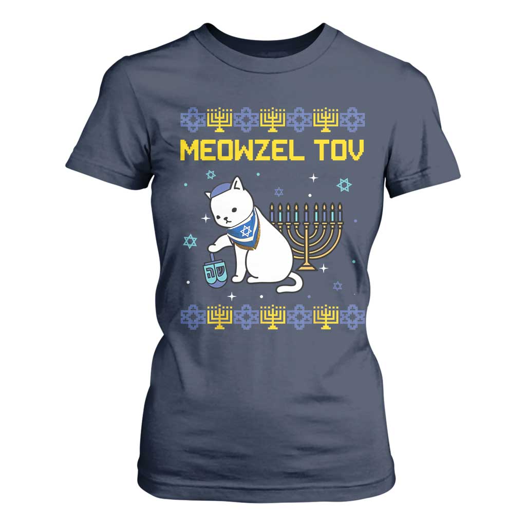 Happy Hanukkah T Shirt For Women Menorah Meowzel Tov Ugly Hanukkah - African Pride