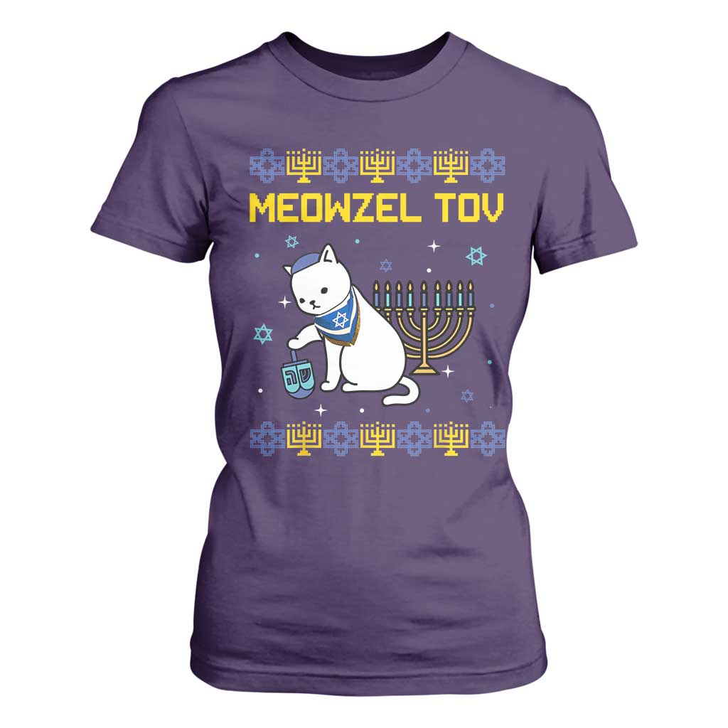 Happy Hanukkah T Shirt For Women Menorah Meowzel Tov Ugly Hanukkah - African Pride